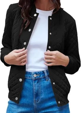 2023 Women's Bomber Jacket Winter Trendy Coats Casual Baseball Coat Button Up Outerwear Lightweight Windbreaker with Pockets
