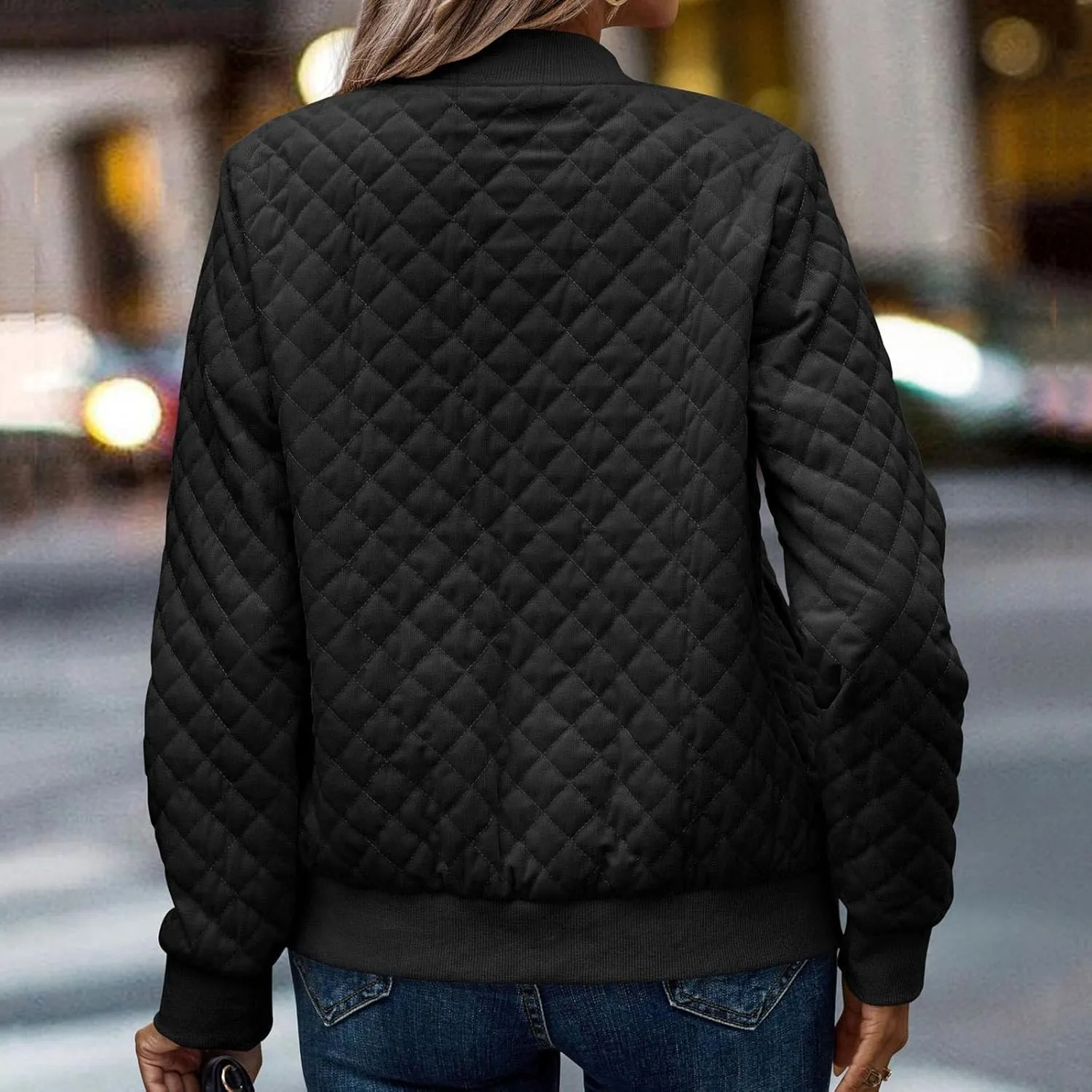 2023 Women's Bomber Jacket Winter Trendy Coats Casual Baseball Coat Button Up Outerwear Lightweight Windbreaker with Pockets