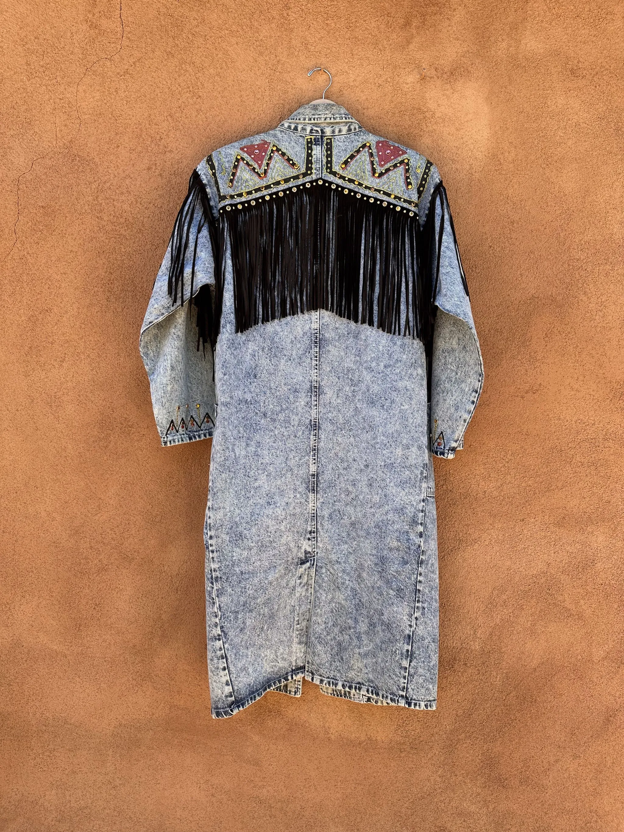 Acid Wash Duster, Hand Painted, Beaded & Fringe