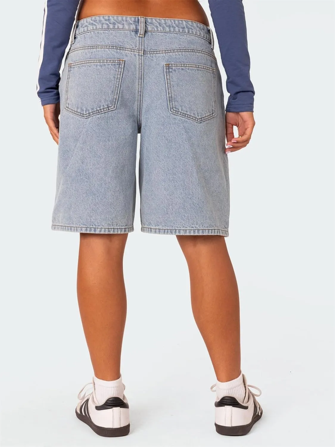 Alyweatry Y2k Loose Denim Bermuda Shorts for Women Low Rise Wide Leg Knee Length Oversized Fit Summer Jeans Shorts
