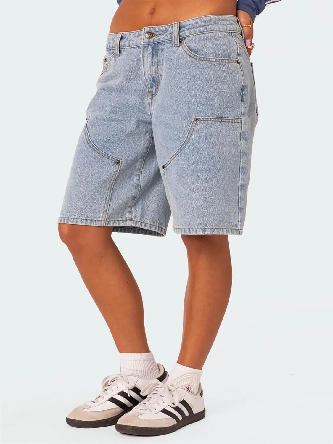 Alyweatry Y2k Loose Denim Bermuda Shorts for Women Low Rise Wide Leg Knee Length Oversized Fit Summer Jeans Shorts