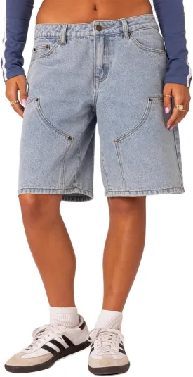 Alyweatry Y2k Loose Denim Bermuda Shorts for Women Low Rise Wide Leg Knee Length Oversized Fit Summer Jeans Shorts