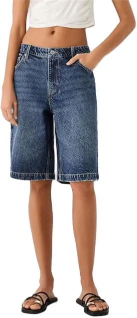 Alyweatry Y2k Loose Denim Bermuda Shorts for Women Low Rise Wide Leg Knee Length Oversized Fit Summer Jeans Shorts