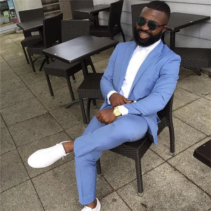 Amazing Blue Peaked Lapel Slim Fit Bespoke Men Suits Online