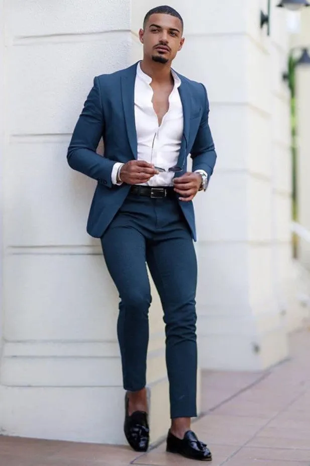 Amazing Dark Navy Slim Fit Bespoke Men Suits for Prom
