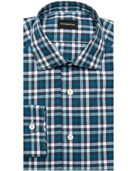Aqua Navy and White Plaid Shirt