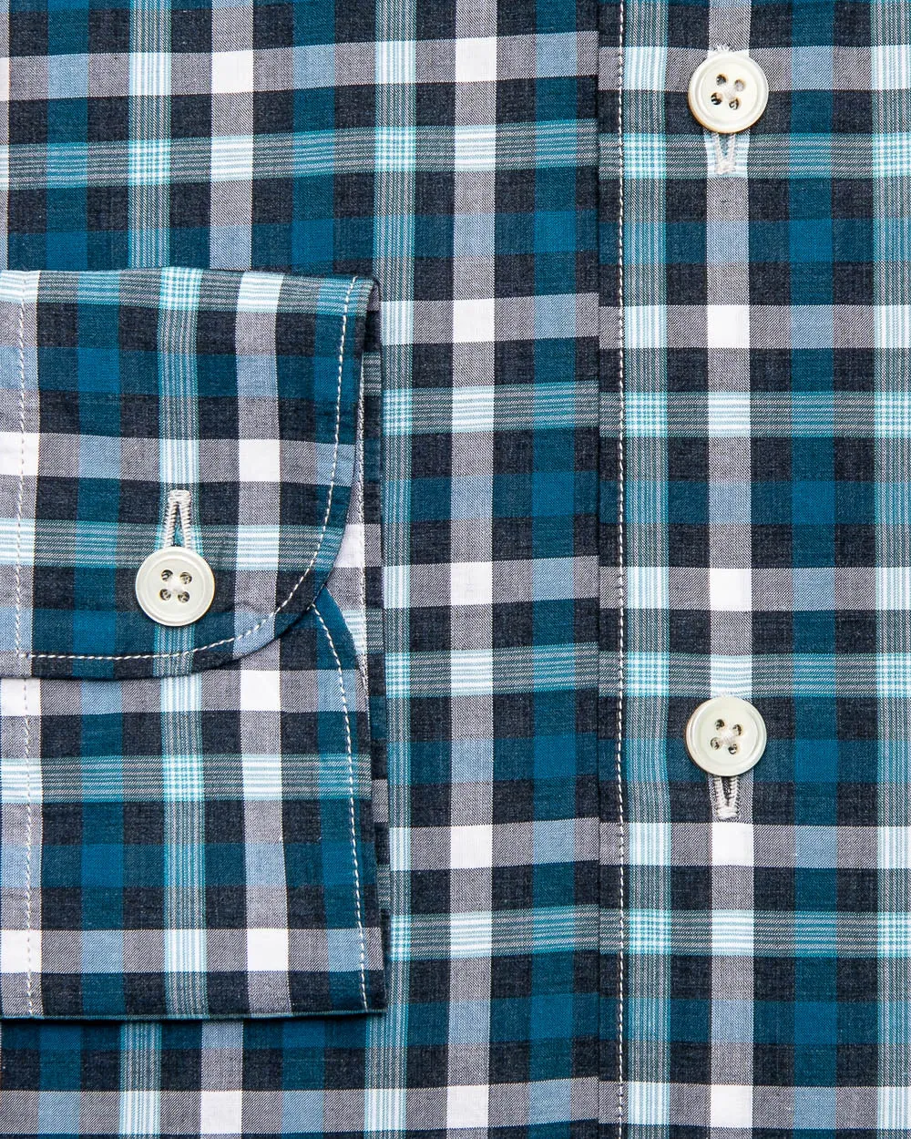 Aqua Navy and White Plaid Shirt