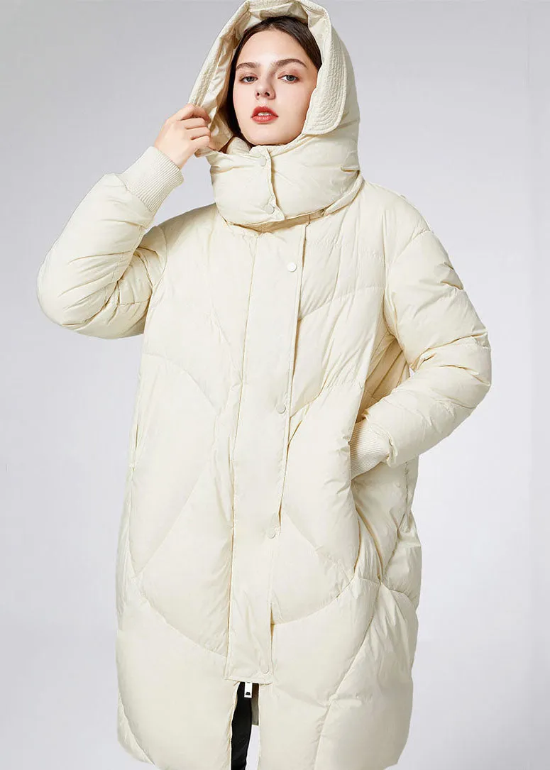 Beautiful Beige Stand Collar Hooded Duck Down Jacket In Winter