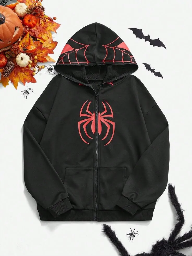 Black & Red Spiderman Inspired Y2K Street Fashion Full Zip Up zipper Hoodie - shoppingfactory23
