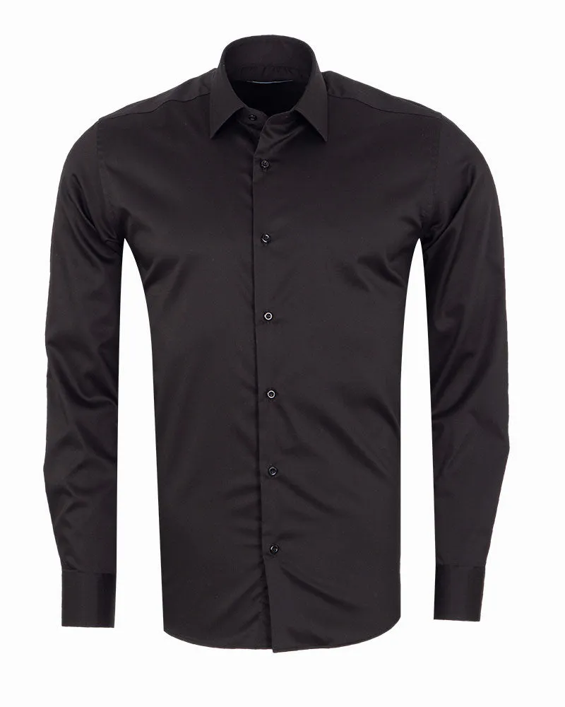Black Plain Pure Cotton Non Iron Men's Shirt