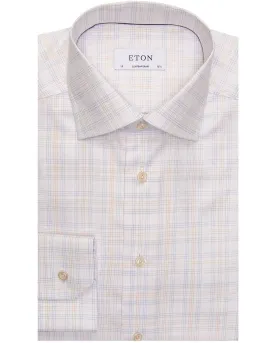 Blue and Gold Grid Check Dress Shirt