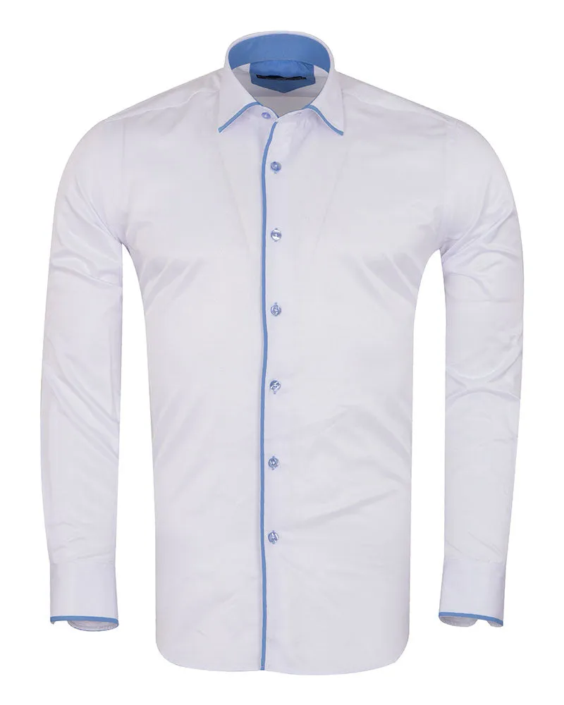 Blue Classic Plain Shirt with Collar Tip Design