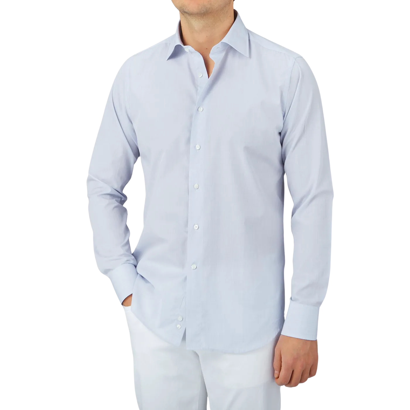 Blue Mini-Check Cotton Single Cuff Shirt