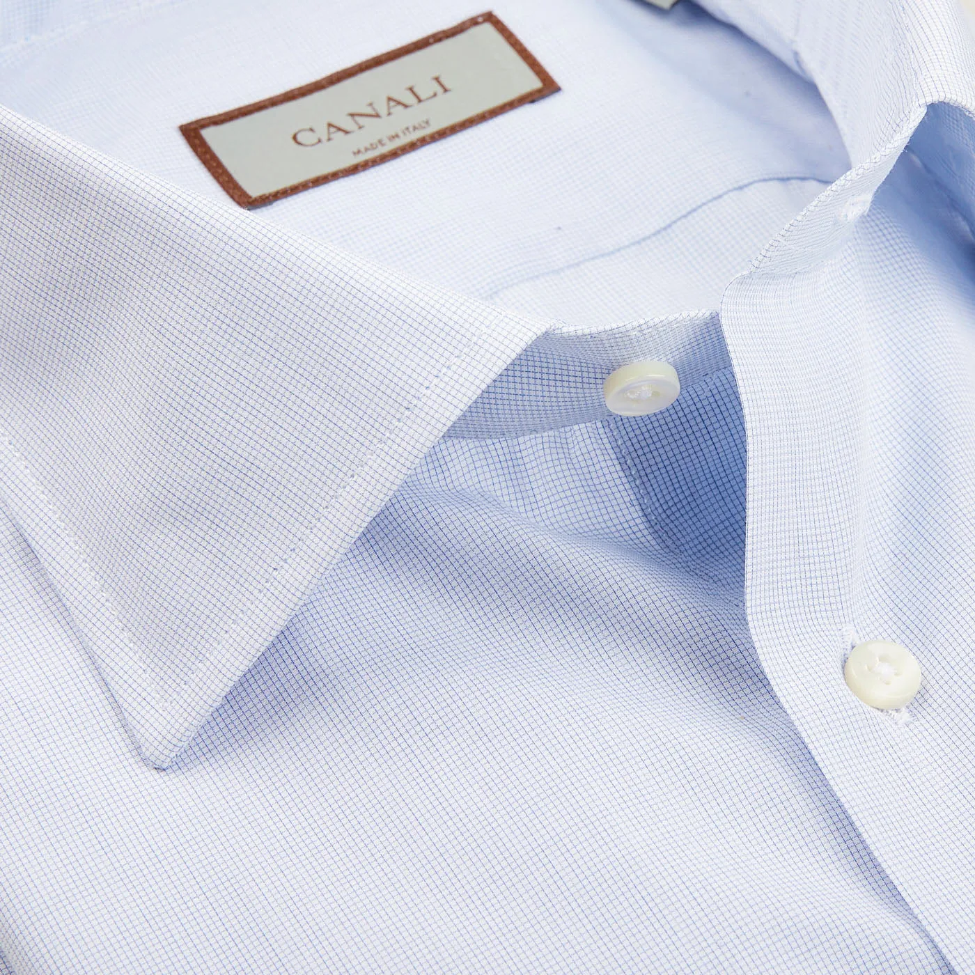 Blue Mini-Check Cotton Single Cuff Shirt