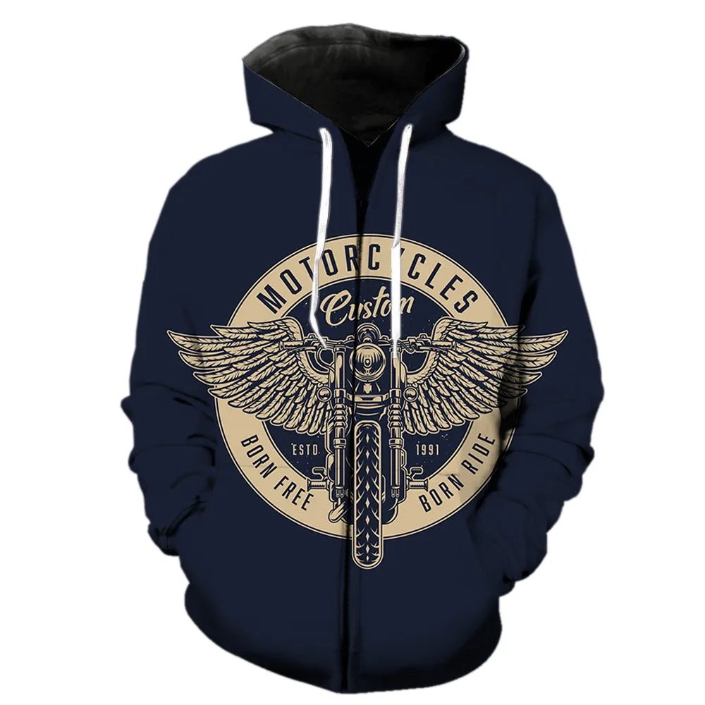 Born Free Born Ride Motorcycle  Zipper Hoodie