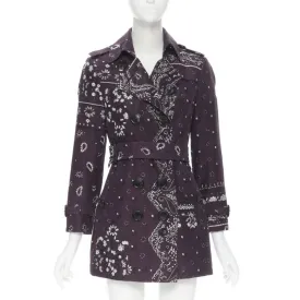 BURBERRY PRORSUM purple paisley bandana print double breasted trench coat UK6 XS