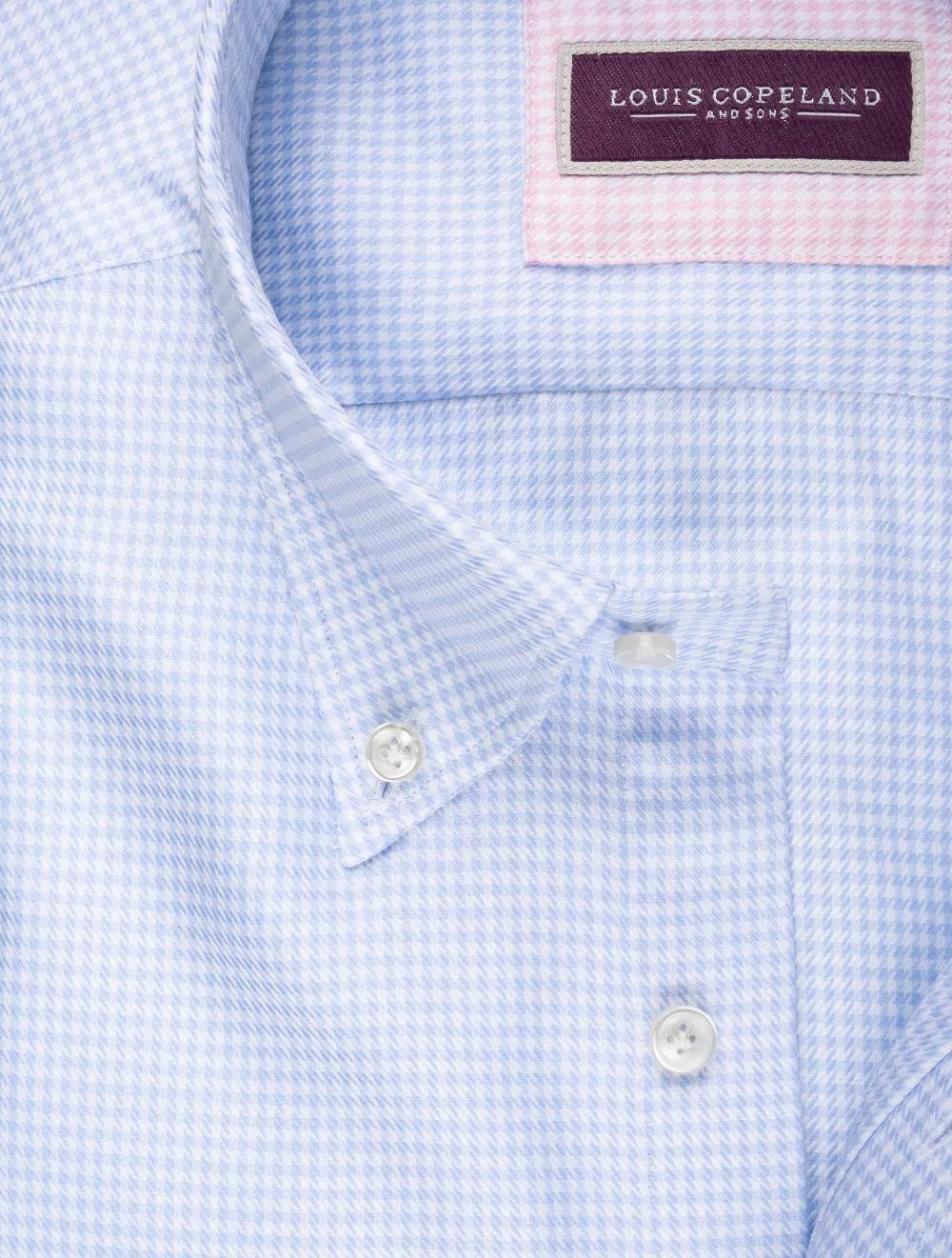 Button Down Houndstooth Single Cuff Shirt Blue
