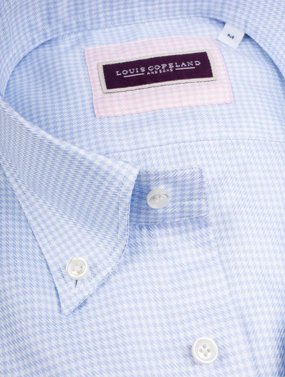 Button Down Houndstooth Single Cuff Shirt Blue