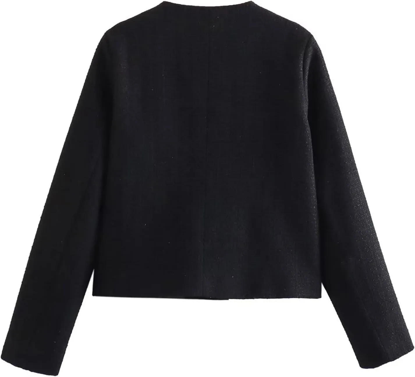 Crop Tweed Blazer Jacket for Women Collarless Open Front Button Business Work Casual Cropped Jacket Coat with Pockets