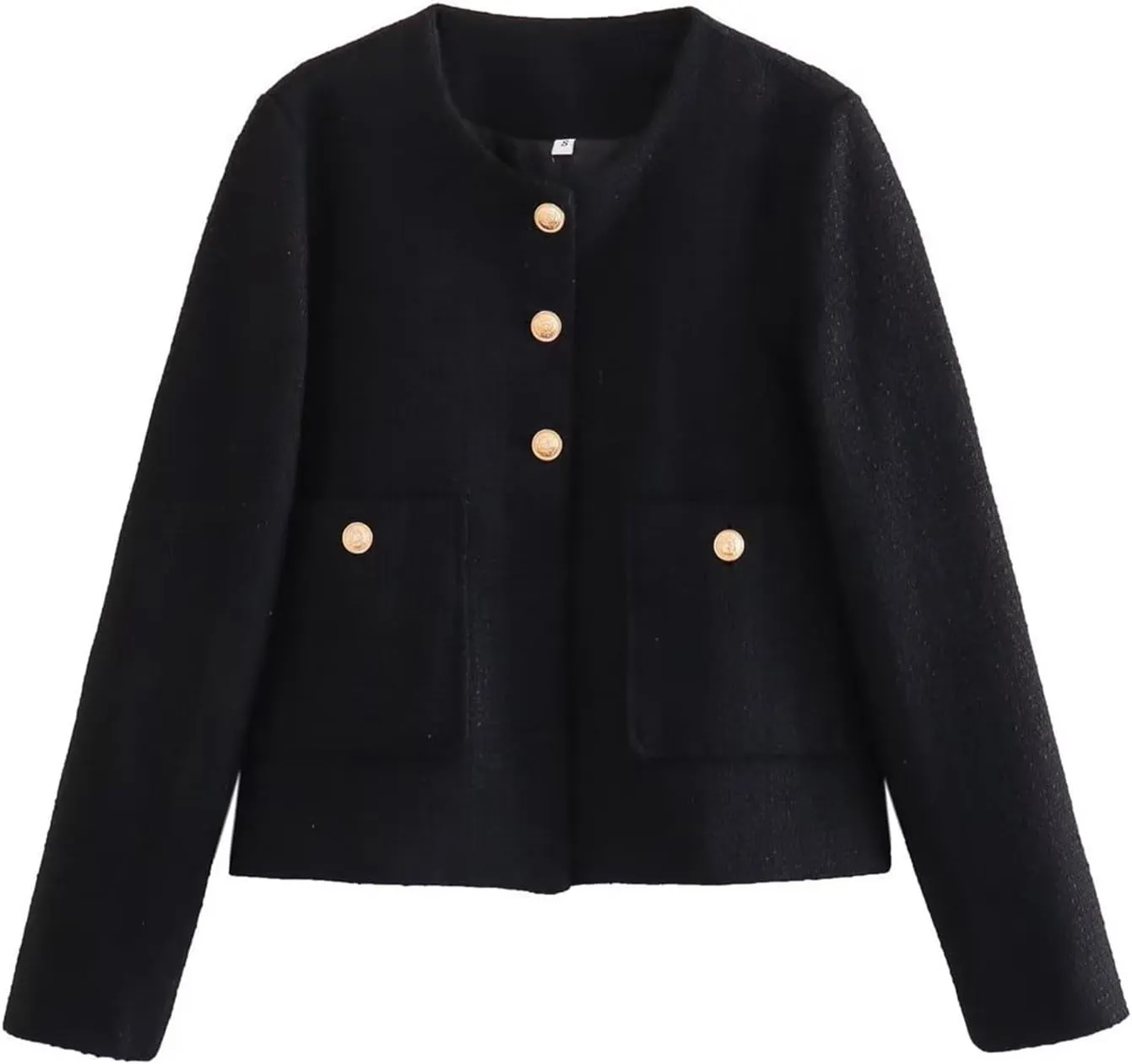 Crop Tweed Blazer Jacket for Women Collarless Open Front Button Business Work Casual Cropped Jacket Coat with Pockets
