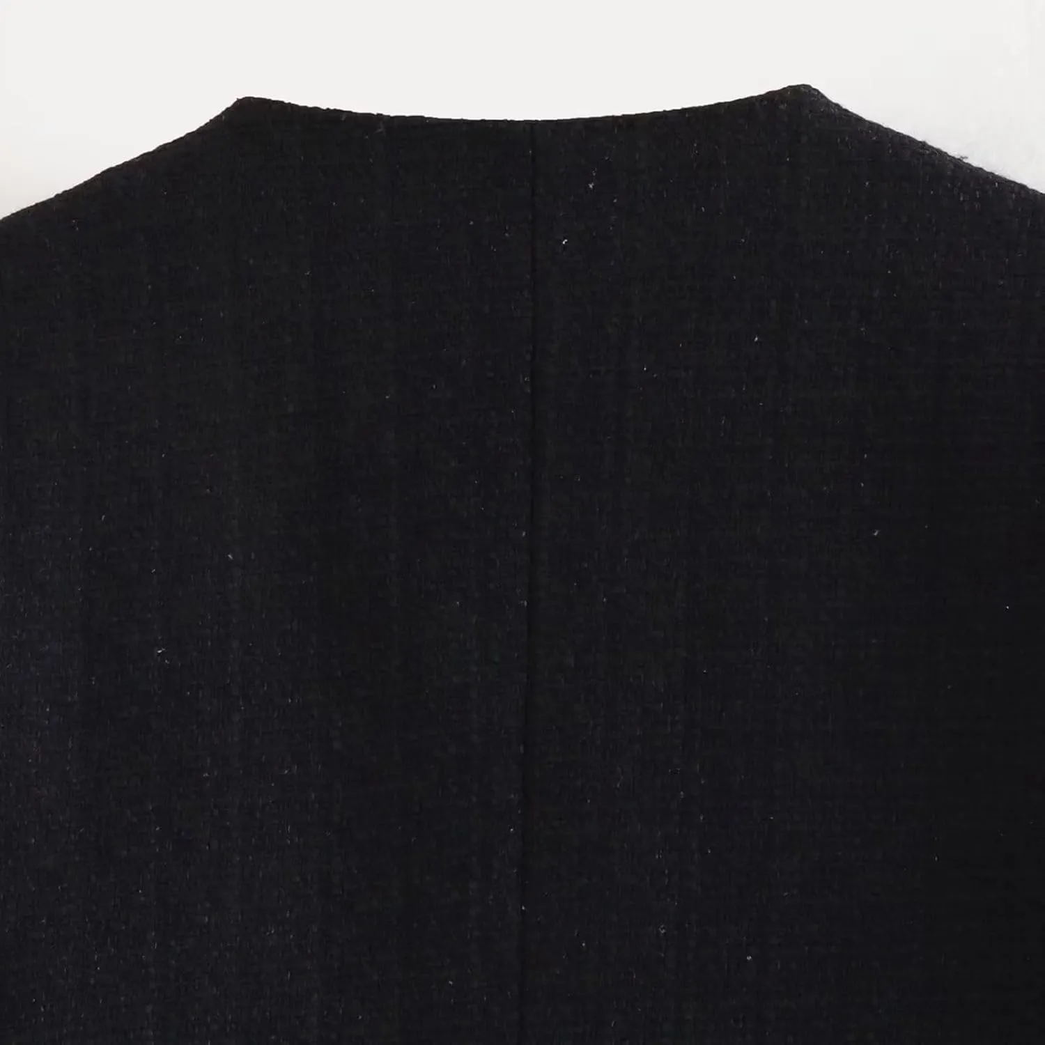 Crop Tweed Blazer Jacket for Women Collarless Open Front Button Business Work Casual Cropped Jacket Coat with Pockets