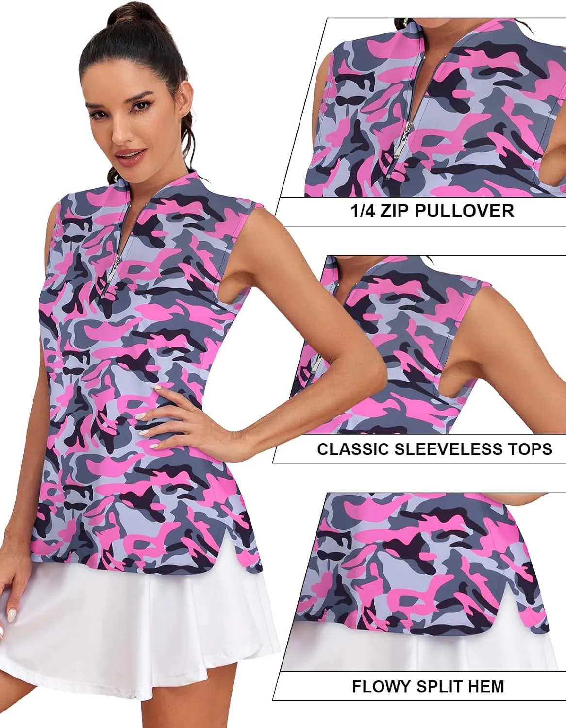 Cucuchy Style Womens Golf Shirts Sleeveless 1/4 Zip Up Moisture Wicking Tennis Polo Tank Tops M-3XL