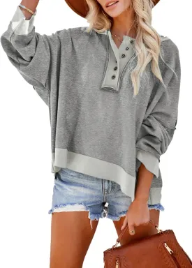 Dokotoo Hoodies for Women 2024 Fashion Fall V Neck Button Down Long Sleeve Hooded Sweatshirts Tops