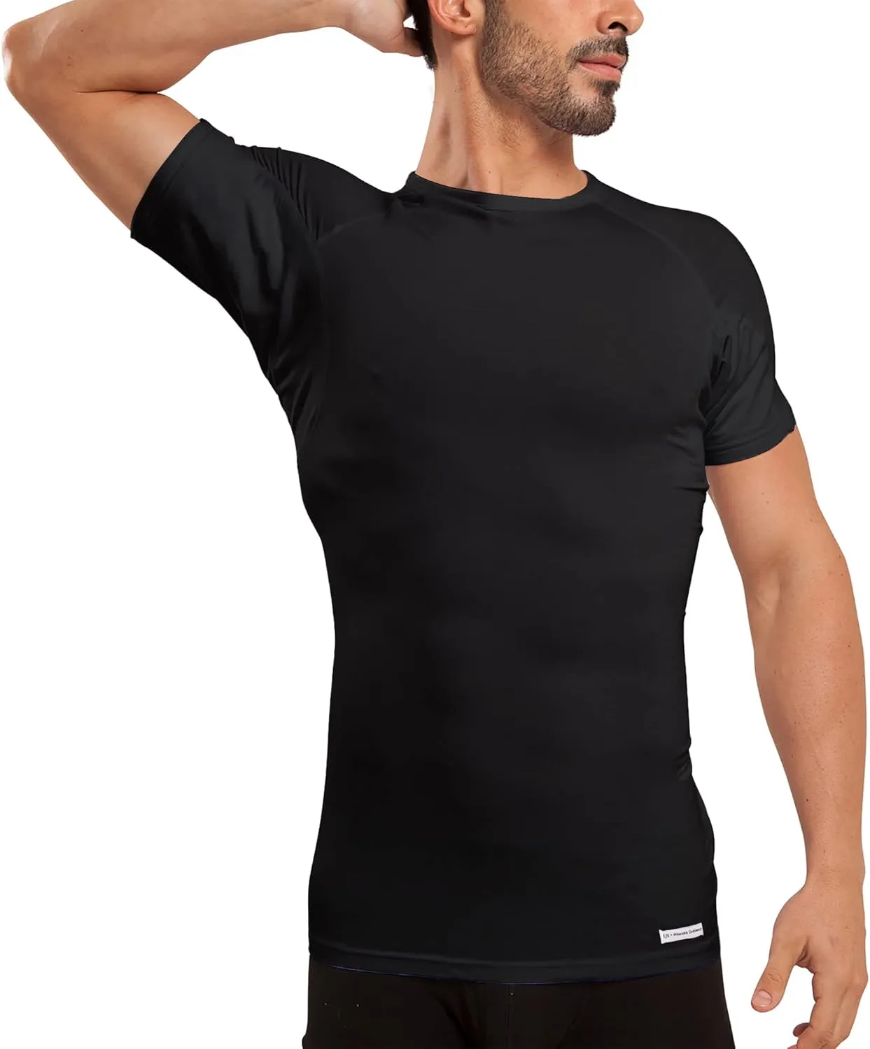 Ejis Sweatproof Undershirt Mens Modal Crew w Sweat Pads, Silver Treated to Fight Embarrassing Odor, Aluminum Free Alternative