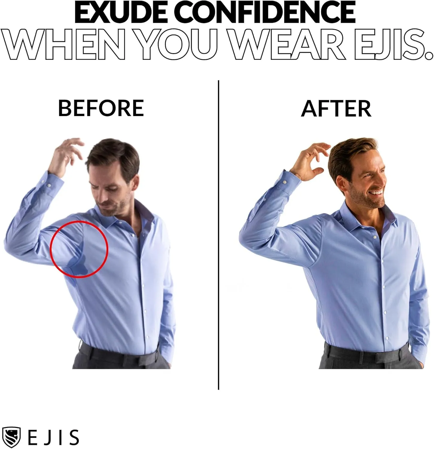 Ejis Sweatproof Undershirt Mens Modal Crew w Sweat Pads, Silver Treated to Fight Embarrassing Odor, Aluminum Free Alternative