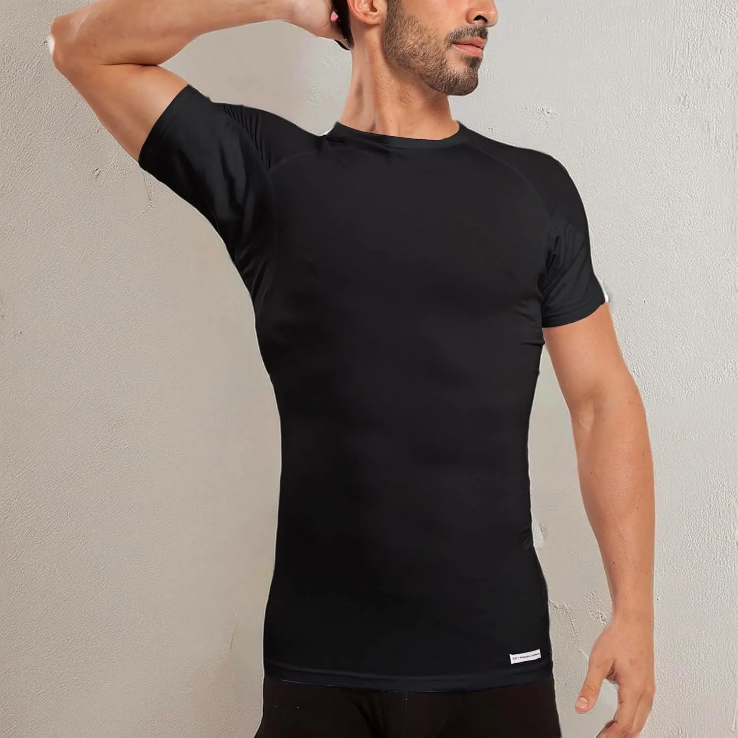 Ejis Sweatproof Undershirt Mens Modal Crew w Sweat Pads, Silver Treated to Fight Embarrassing Odor, Aluminum Free Alternative