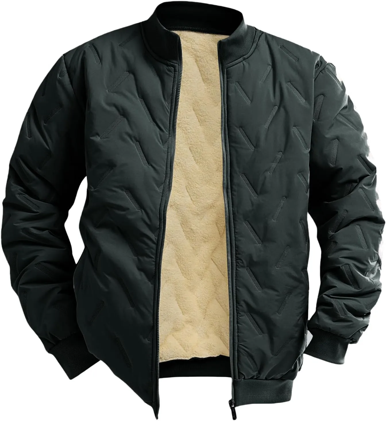 evzosrz Mens Bomber Jackets Fuzzy Fleece Thick Warm Slim Fit Winter Diamond Quilted Rib Varsity Lightweight Coats Sportswear