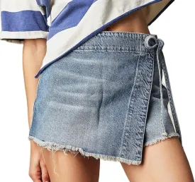 Faretumiya Women Denim Shorts Skorts Asymmetrical Adjustable Drawstring Tie Side Jean Skirt Skort Y2k Going Out Shorts