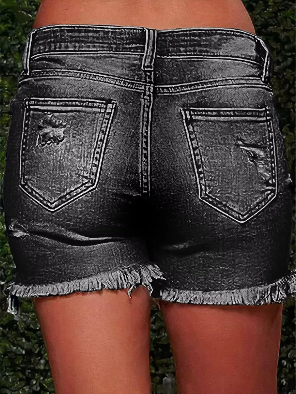 Flamingals Ripped Stretchy Jean Shorts for Women Raw Hem Mid Waist Casual Trendy Denim Shorts