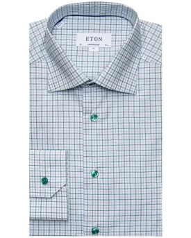 Forest Green and Sky Blue Check Dress Shirt