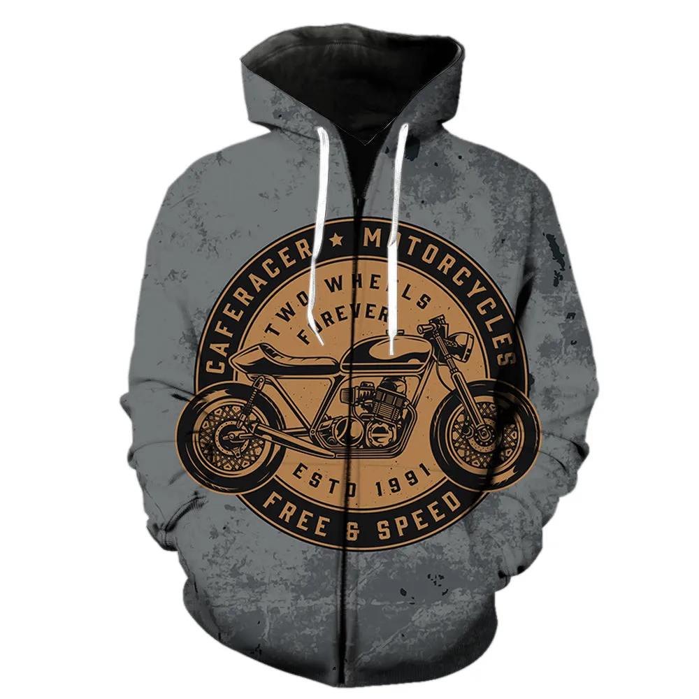 Free and Speed Motorcycle  Zipper Hoodie