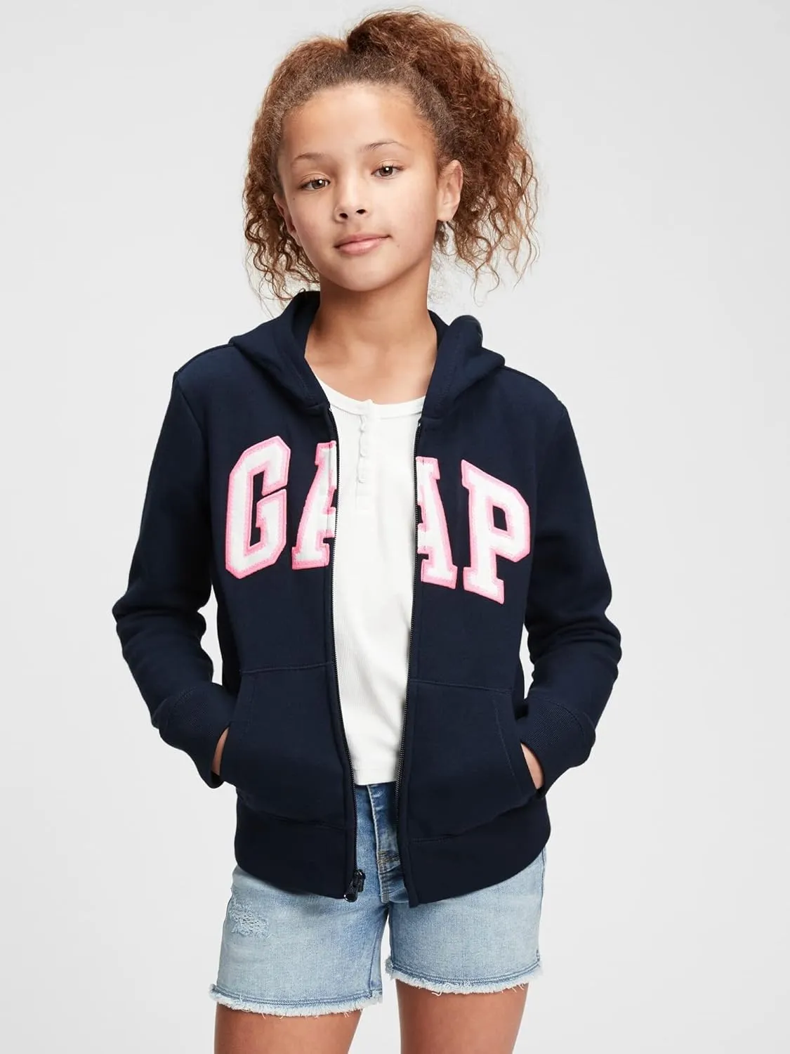 GAP Girls' Logo Hoodie Hooded Full Zip Sweatshirt