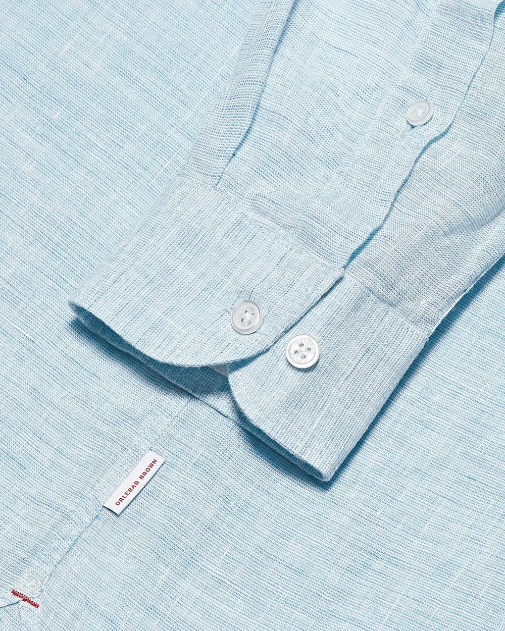 Giles Linen Shirt in Pale Blue White