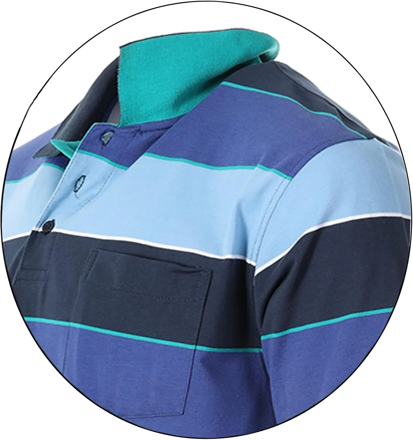 Gioberti Mens Slim Fit Wide Striped Polo Shirt with Pocket - Contrasting Collar Short Sleeve Yarn Dye