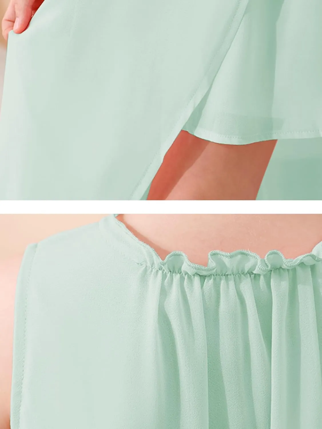 GORLYA Girls Sleeveless Ruffle Neck Hi-Lo Hem Overlay Formal Occasin Chiffon Long Party Dress 4-14T