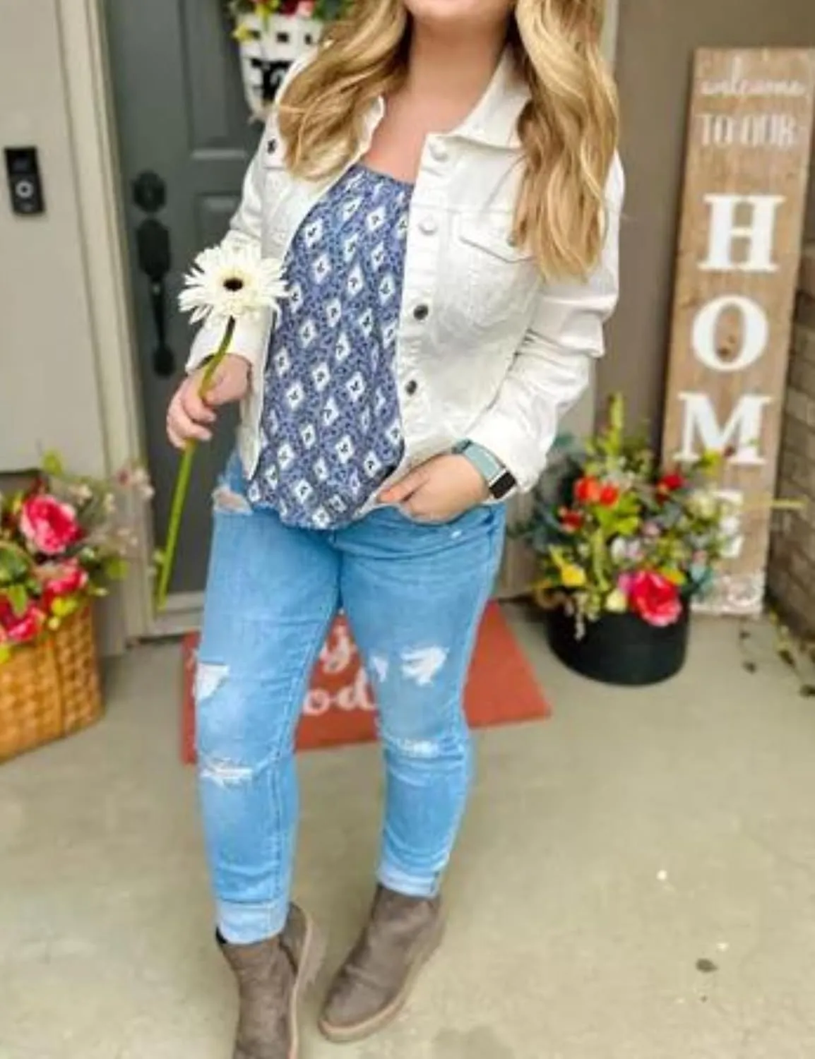 Gozoloma Women's Casual Loose Oversized Denim Jacket Long Sleeved Button Jean Jacket Coat Tops