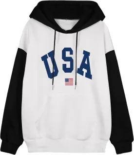 Hilinker Women's Cute Color Block Hoodie Casual Long sleeve Pullover Sweatshirt