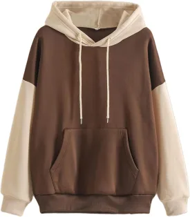 Hilinker Women's Cute Color Block Hoodie Casual Long sleeve Pullover Sweatshirt