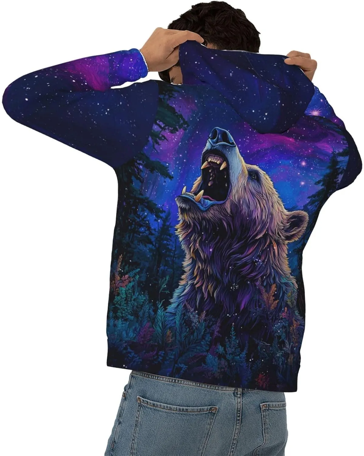 Hoodies for Men Novelty Mens Hoodies 3D Prints Thick Men's Graphic Pullover Hooded Sweatshirts with Big Pockets