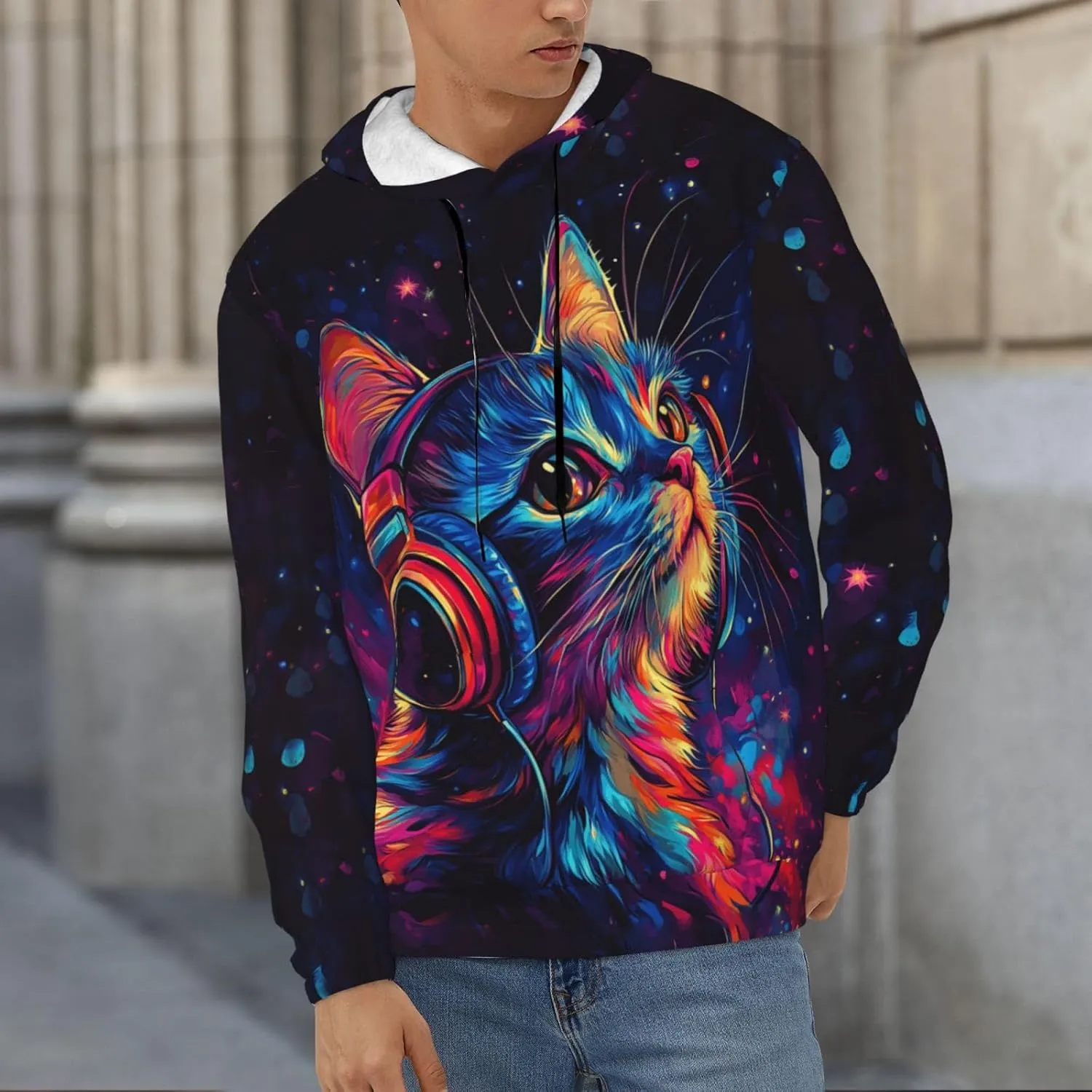 Hoodies for Men Novelty Mens Hoodies 3D Prints Thick Men's Graphic Pullover Hooded Sweatshirts with Big Pockets