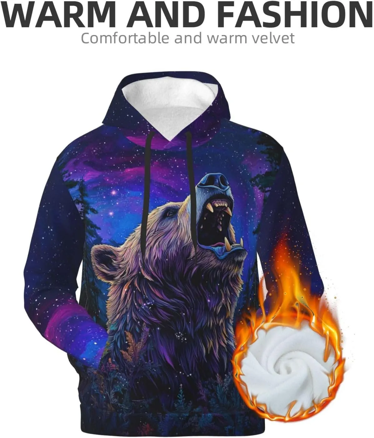 Hoodies for Men Novelty Mens Hoodies 3D Prints Thick Men's Graphic Pullover Hooded Sweatshirts with Big Pockets