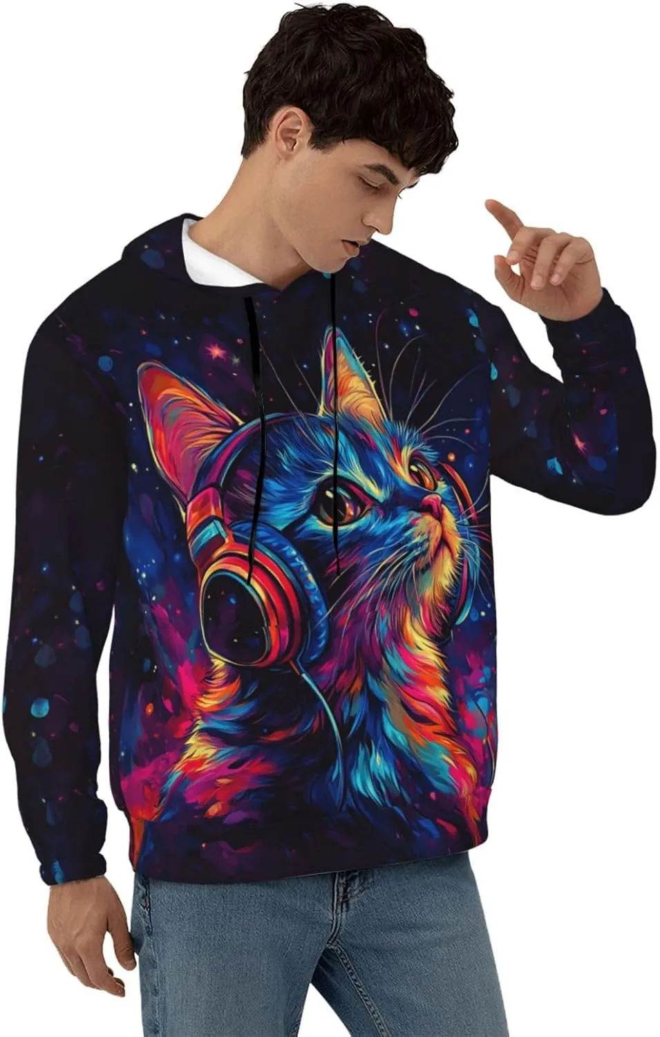 Hoodies for Men Novelty Mens Hoodies 3D Prints Thick Men's Graphic Pullover Hooded Sweatshirts with Big Pockets