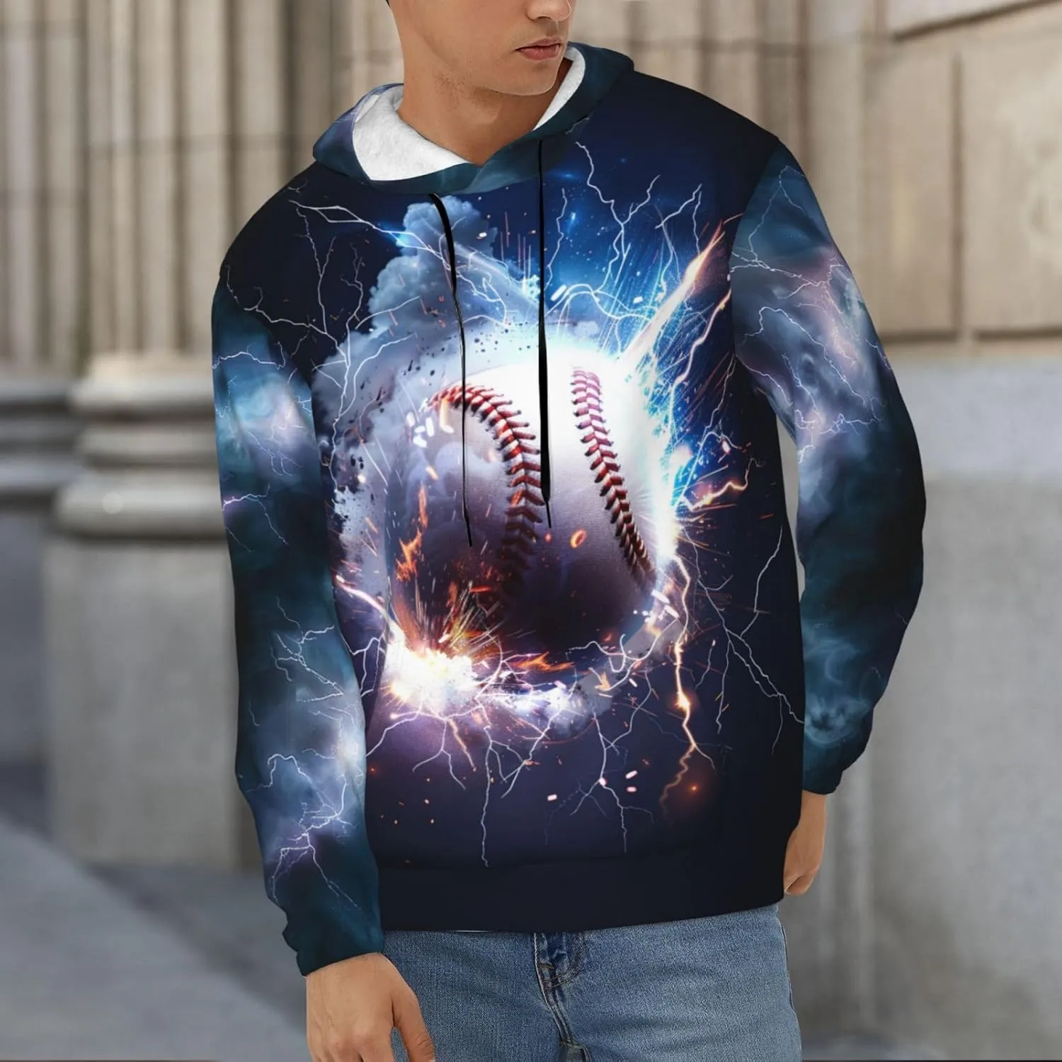 Hoodies for Men Novelty Mens Hoodies 3D Prints Thick Men's Graphic Pullover Hooded Sweatshirts with Big Pockets