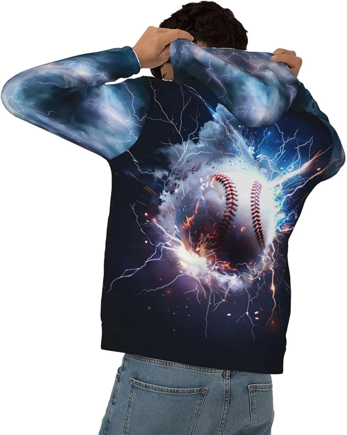 Hoodies for Men Novelty Mens Hoodies 3D Prints Thick Men's Graphic Pullover Hooded Sweatshirts with Big Pockets