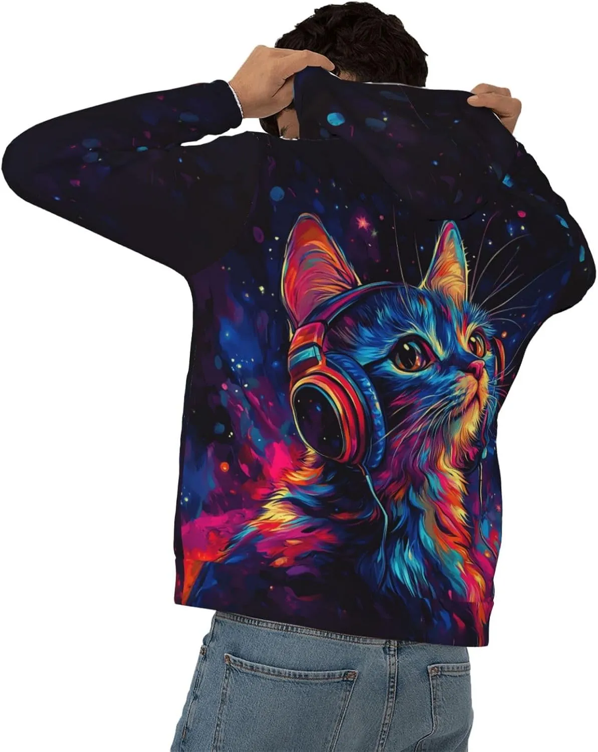 Hoodies for Men Novelty Mens Hoodies 3D Prints Thick Men's Graphic Pullover Hooded Sweatshirts with Big Pockets
