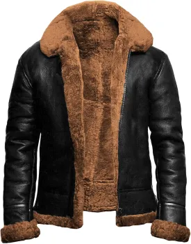 JEsilunmaMY Winter Fuzzy Sherpa Leather Coat for Men Fleece Lined Fur Collar Motorcycle Jacket Warm Thicken Bomber Overcoat